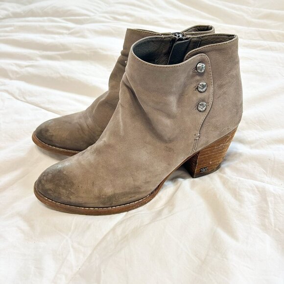 Sam Edelman Gray Suede Ankle Boots Block Heel Zip Up Western Bootie Size 8 - Picture 5 of 8